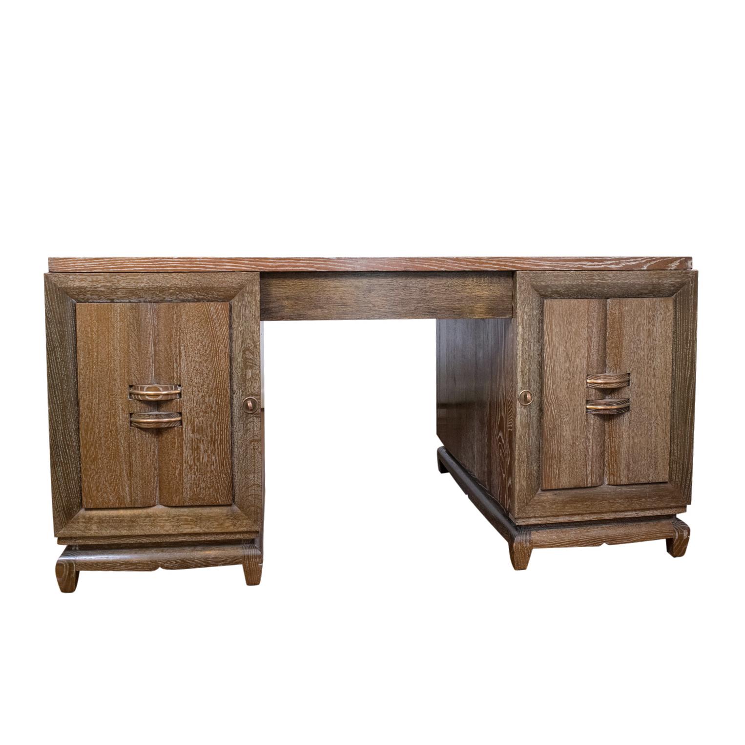Cerused Oak Art Deco Desk Attributed to Charles Dudouyt '1885-1946' For Sale