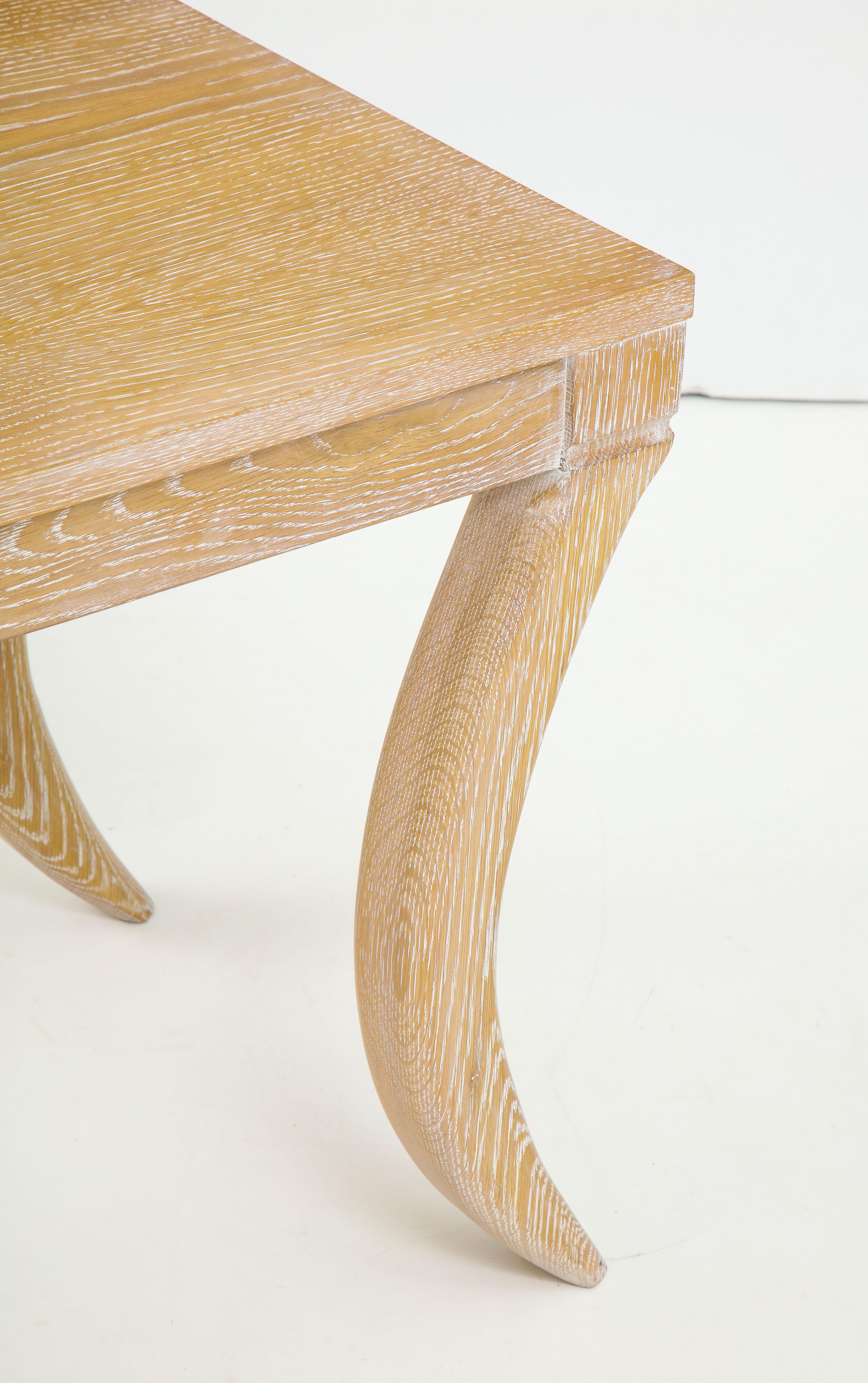 Custom Cerused Oak Bench/ Cocktail Table on Sabre Legs In New Condition For Sale In New York, NY