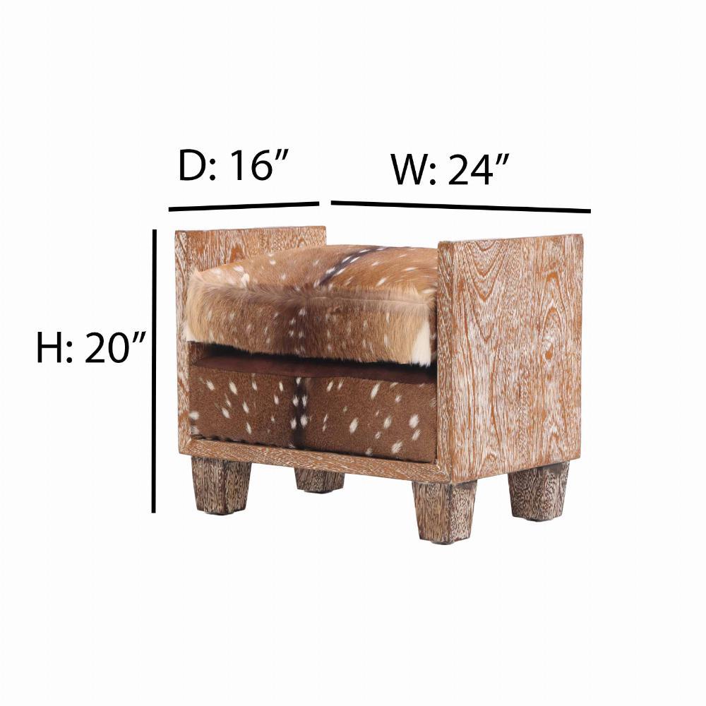 Contemporary Cerused Oak Bench with Deer Hide Upholstery, in the manner of Jean-Michel Frank.