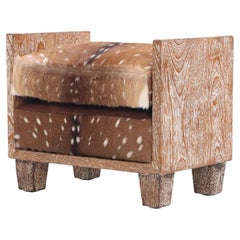 Cerused Oak Bench with Deer Hide Upholstery, in the manner of Jean-Michel Frank.