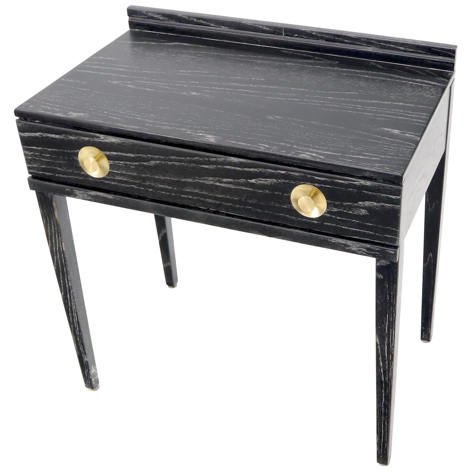 Petit bureau console à un tiroir en chêne cérusé noir et blanc