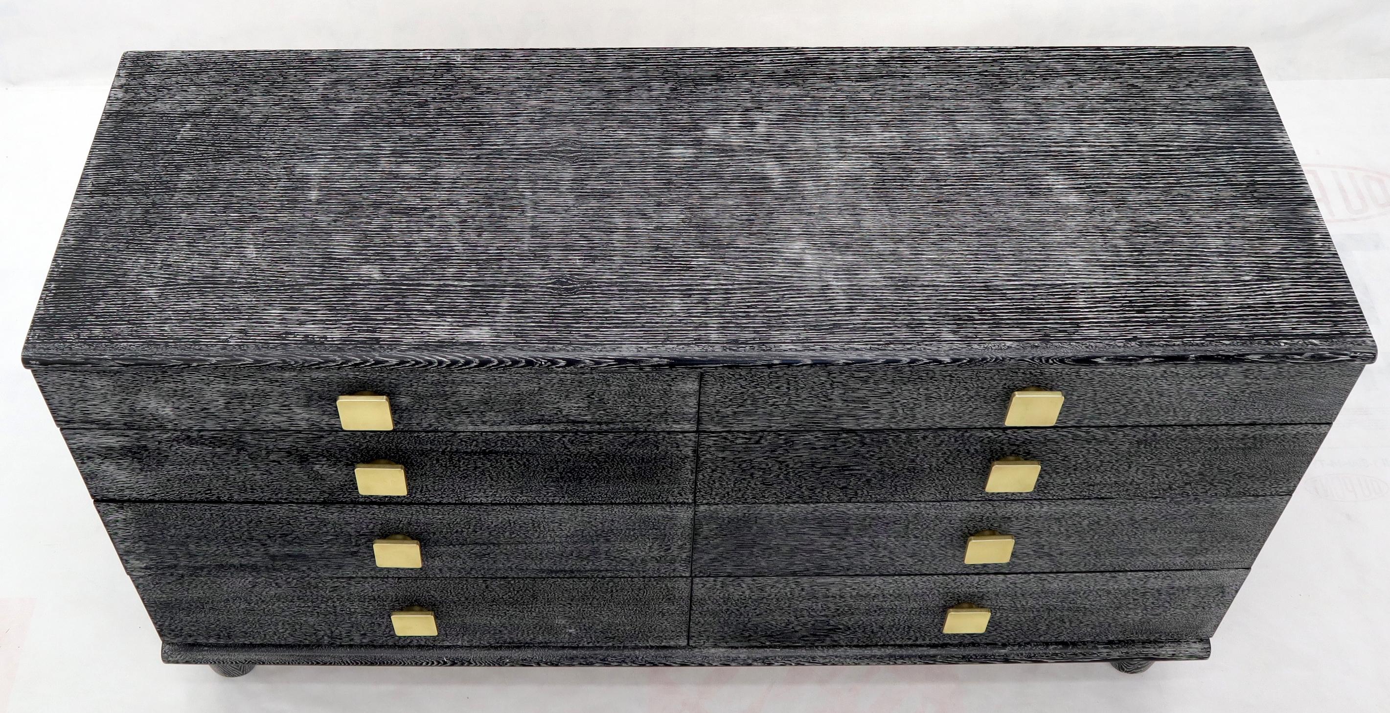 Mid-Century Modern Cerused Oak Black and White Eight Drawers Dresser with Brass Pulls For Sale