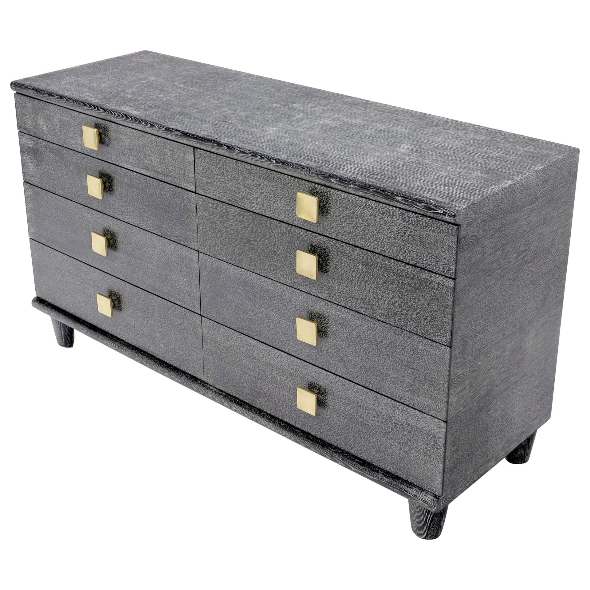 Cerused Oak Black and White Eight Drawers Dresser with Brass Pulls For Sale