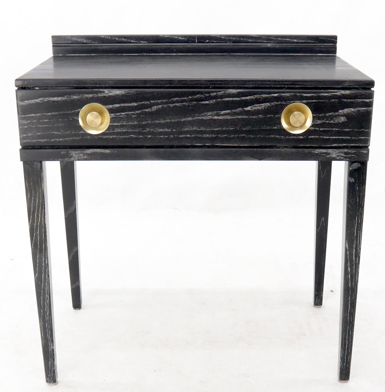 Mid-Century Modern cerused oak small petit desk writing table or console with round solid brass pulls.