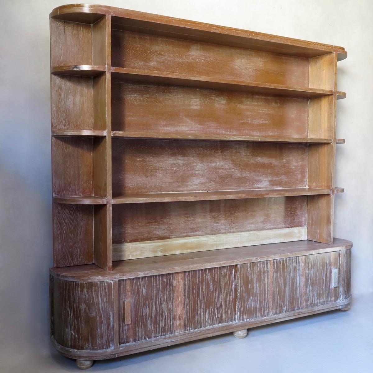 French Cerused Oak Bookcase, France, circa 1950s For Sale