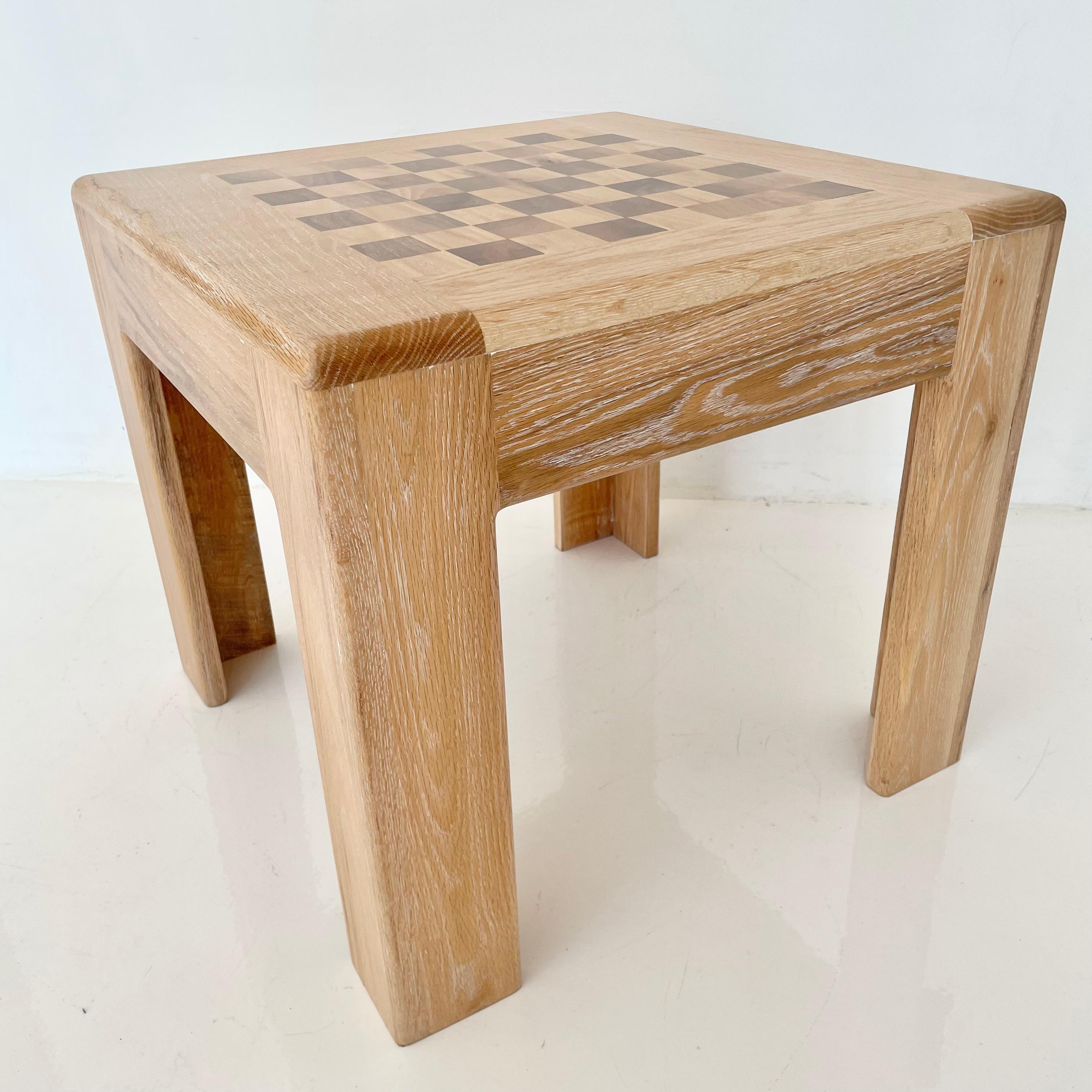 Classic Parson's style chess table refinished in cerused oak. Great lines and perfect scale. 20.75