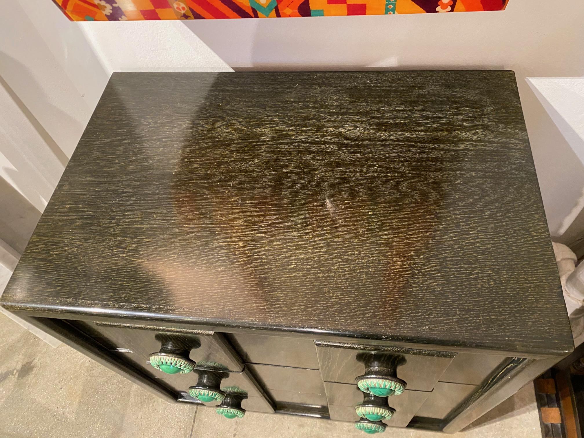 Cerused Oak Chest with Green Ceramic Pulls by S. Karpen & Bros 4