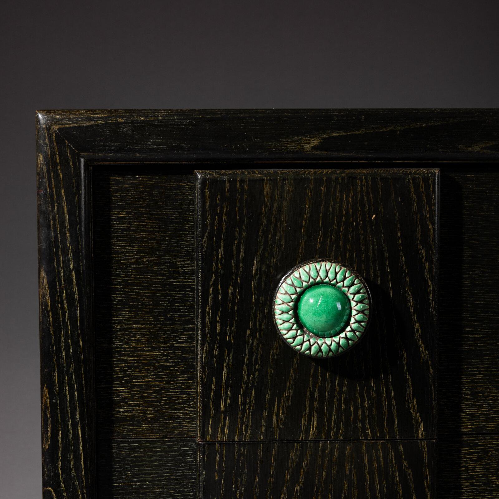 Art Deco Cerused Oak Chest with Green Ceramic Pulls by S. Karpen & Bros