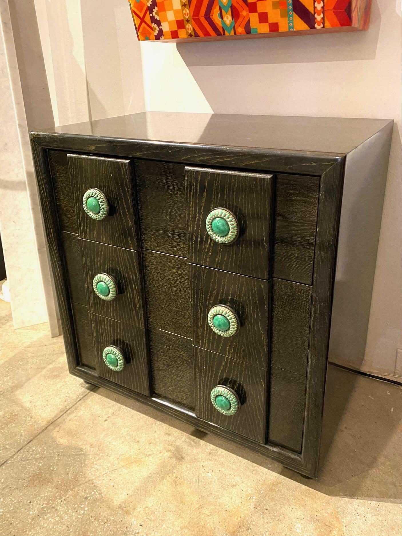 Cerused Oak Chest with Green Ceramic Pulls by S. Karpen & Bros In Good Condition In Montreal, QC