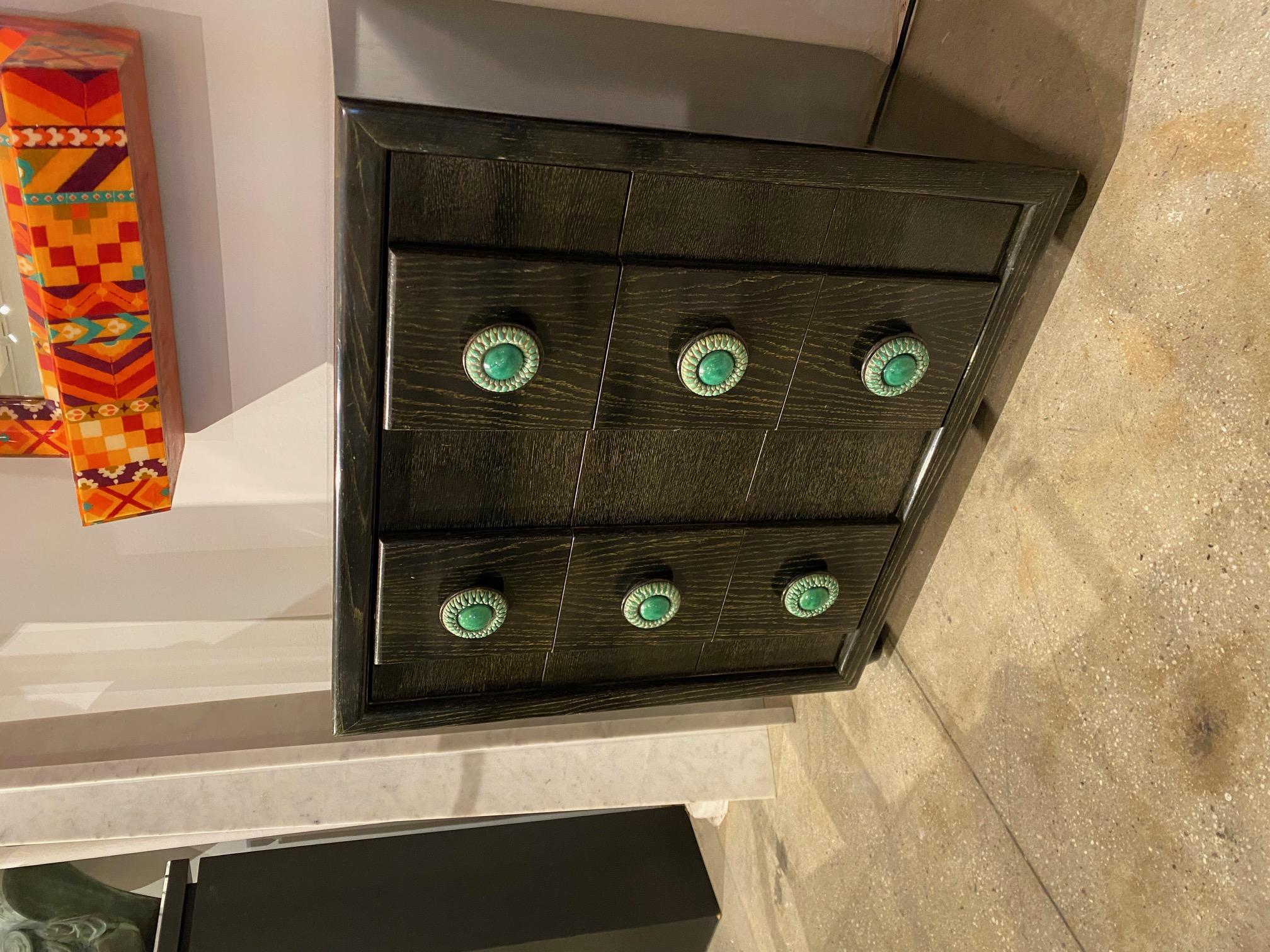 Mid-20th Century Cerused Oak Chest with Green Ceramic Pulls by S. Karpen & Bros