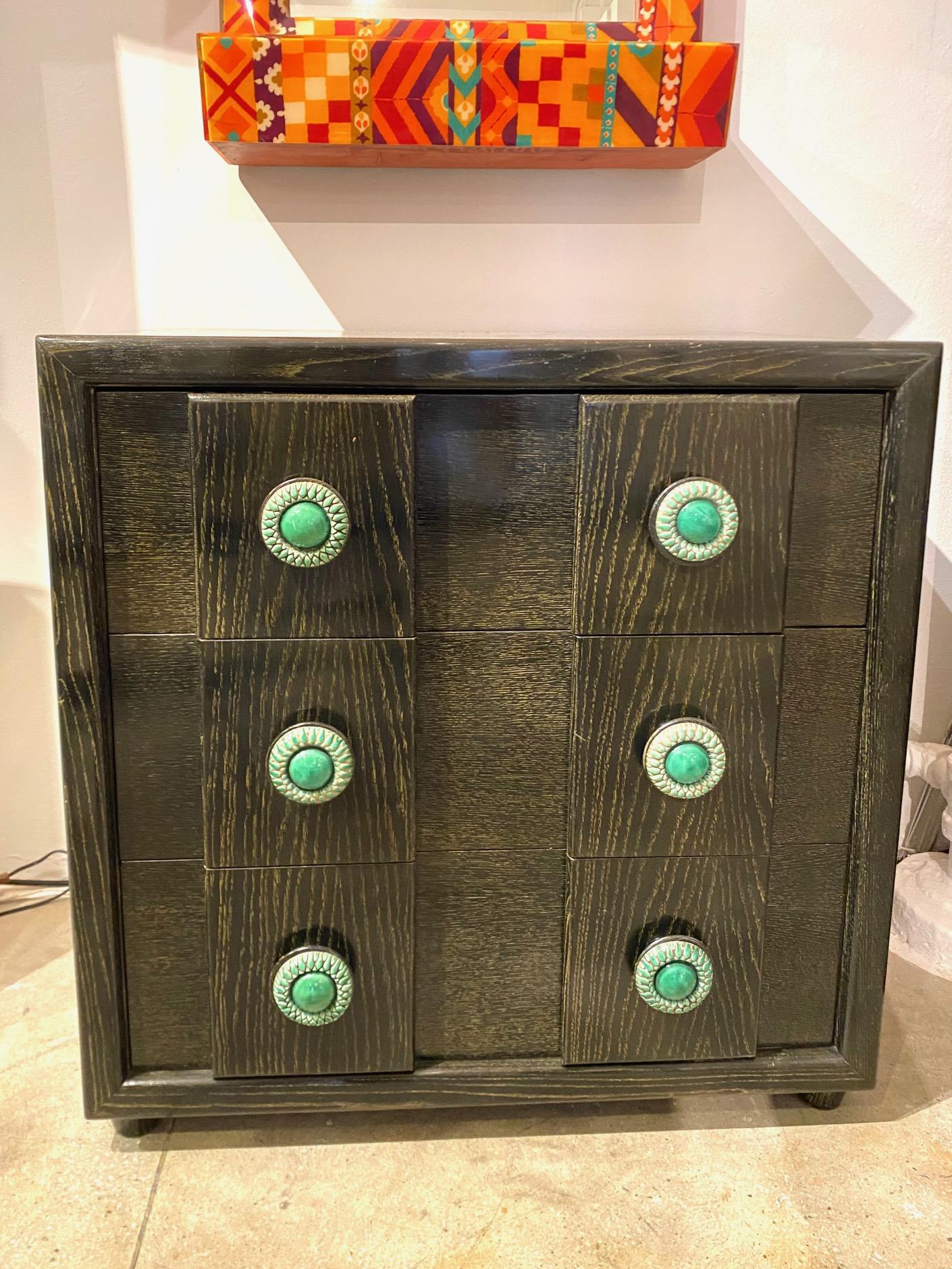 Cerused Oak Chest with Green Ceramic Pulls by S. Karpen & Bros 1