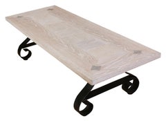 Cerused Oak Coffee Table With Scroll Iron Base