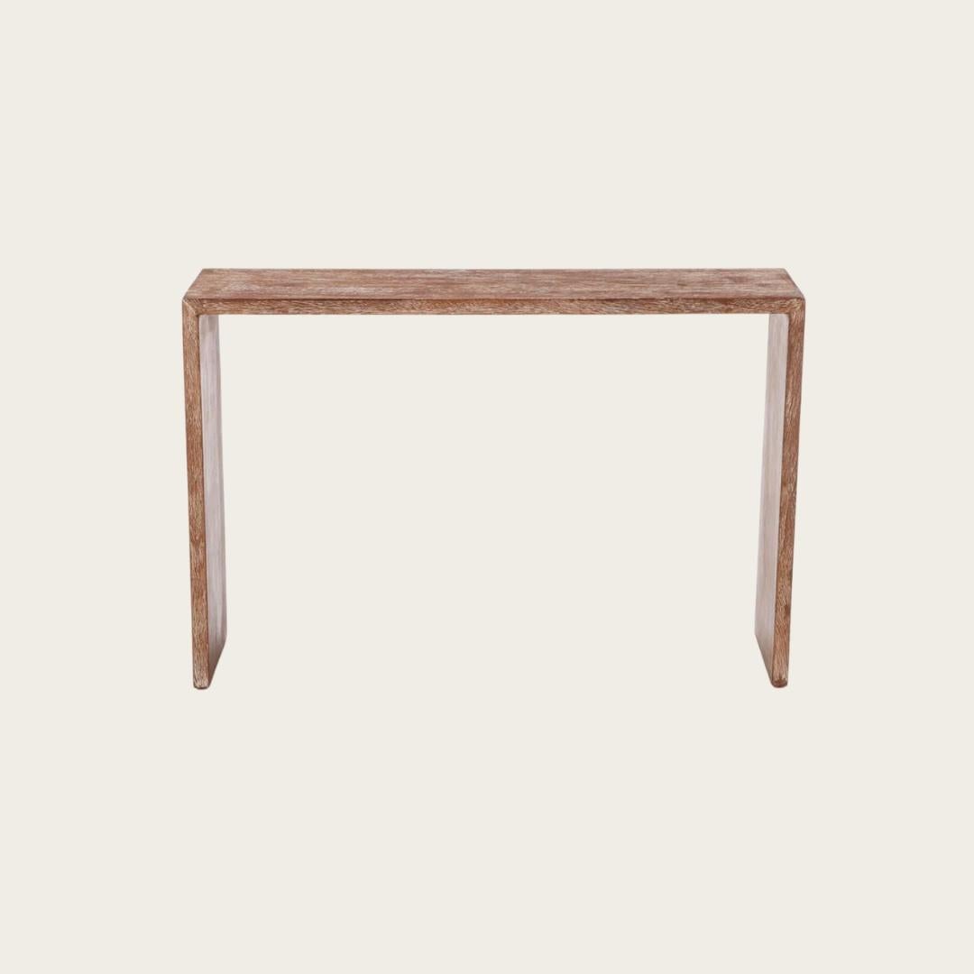 This Art Deco console table features a sleek French Modernist design made from cerused oak, reflecting the style of Jean-Michel Frank and originating from the 1960s.