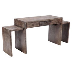Cerused oak desk with pull out work surfaces having three drawers. Contemporary