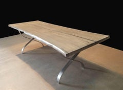 Modern live Edge Cerused Oak Dining Table with Steel Legs