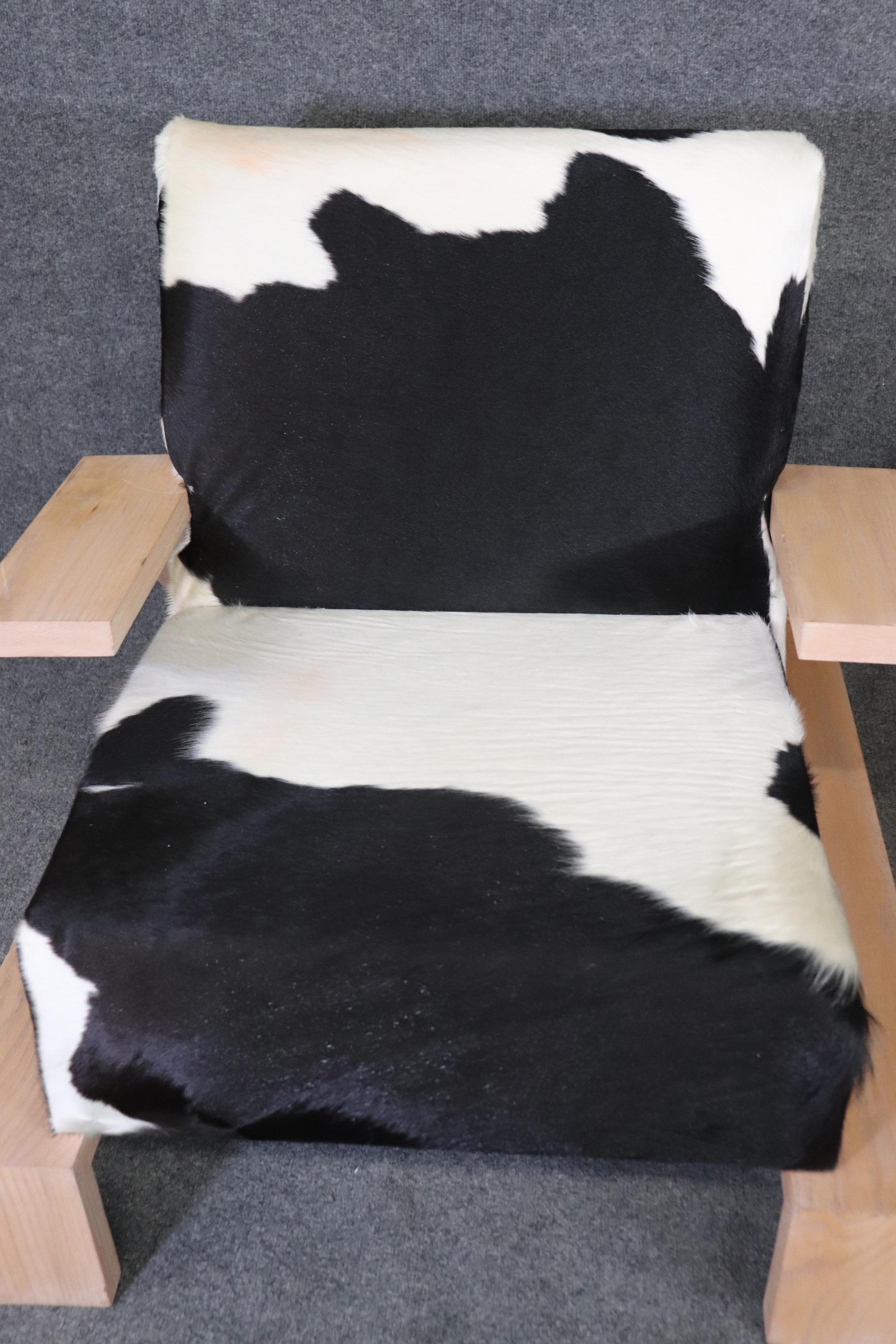 Mid-20th Century Pair of Mid-Century Modern Cerused Oak Elephant Chairs in Cowhide For Sale