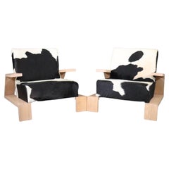Cerused Oak Elephant Chairs in The Manner of Jean Michel Frank in Cowhide