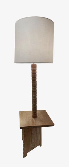 Cerused Oak Floor Lamp With Attached Table, France, 1940s