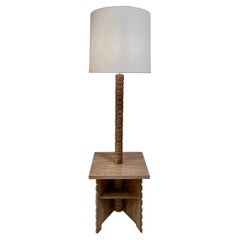 Cerused Oak Floor Lamp With Attached Table, France, 1940s