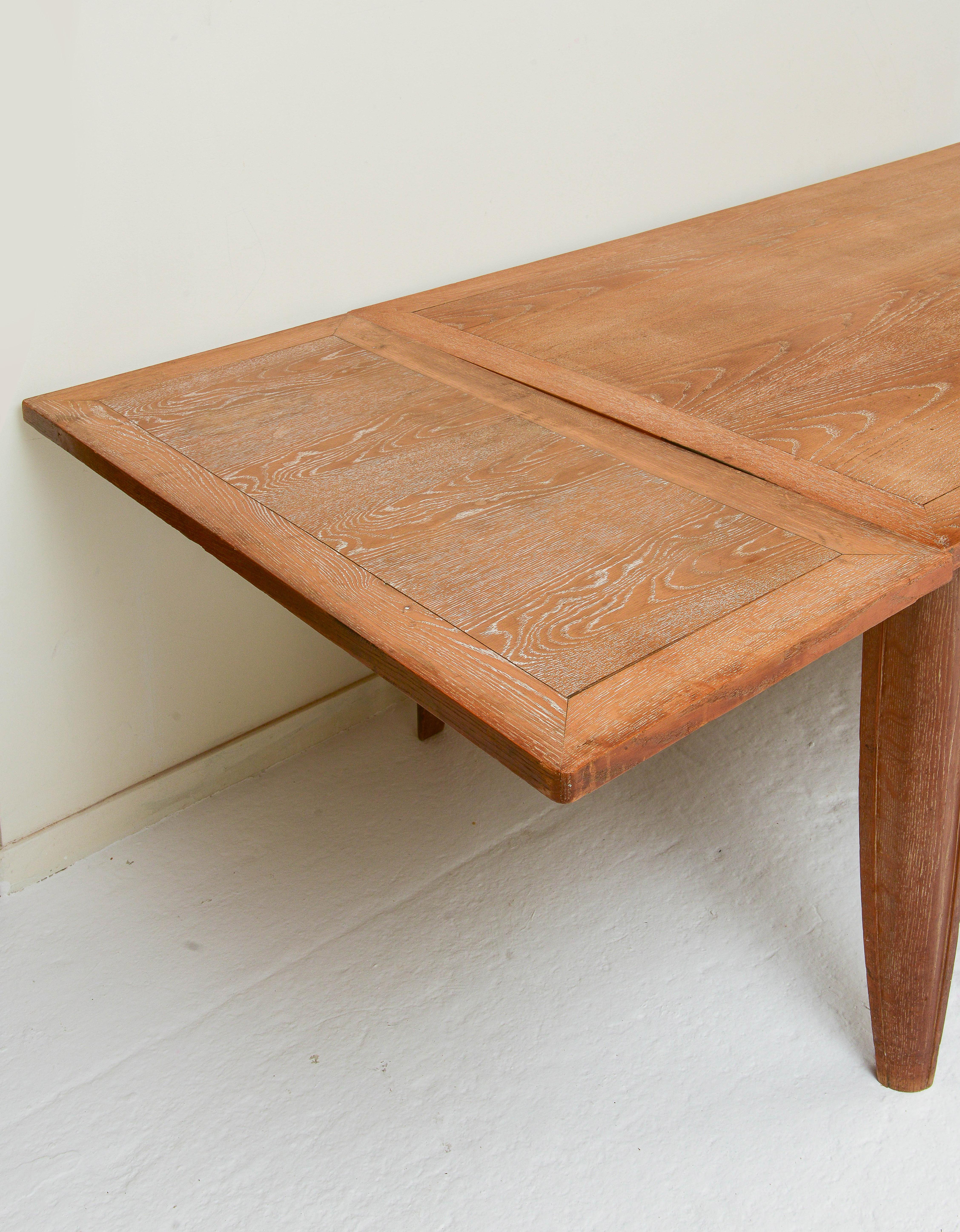 Mid-Century Modern Art Deco Cerused Oak French Dining Table, 1930's France For Sale