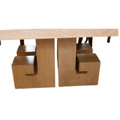 Cerused Oak Greek Key Base Dining Table in James Mont Style