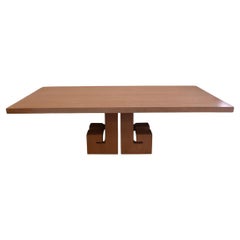 Cerused Oak Greek Key Base Dining Table in James Mont Style