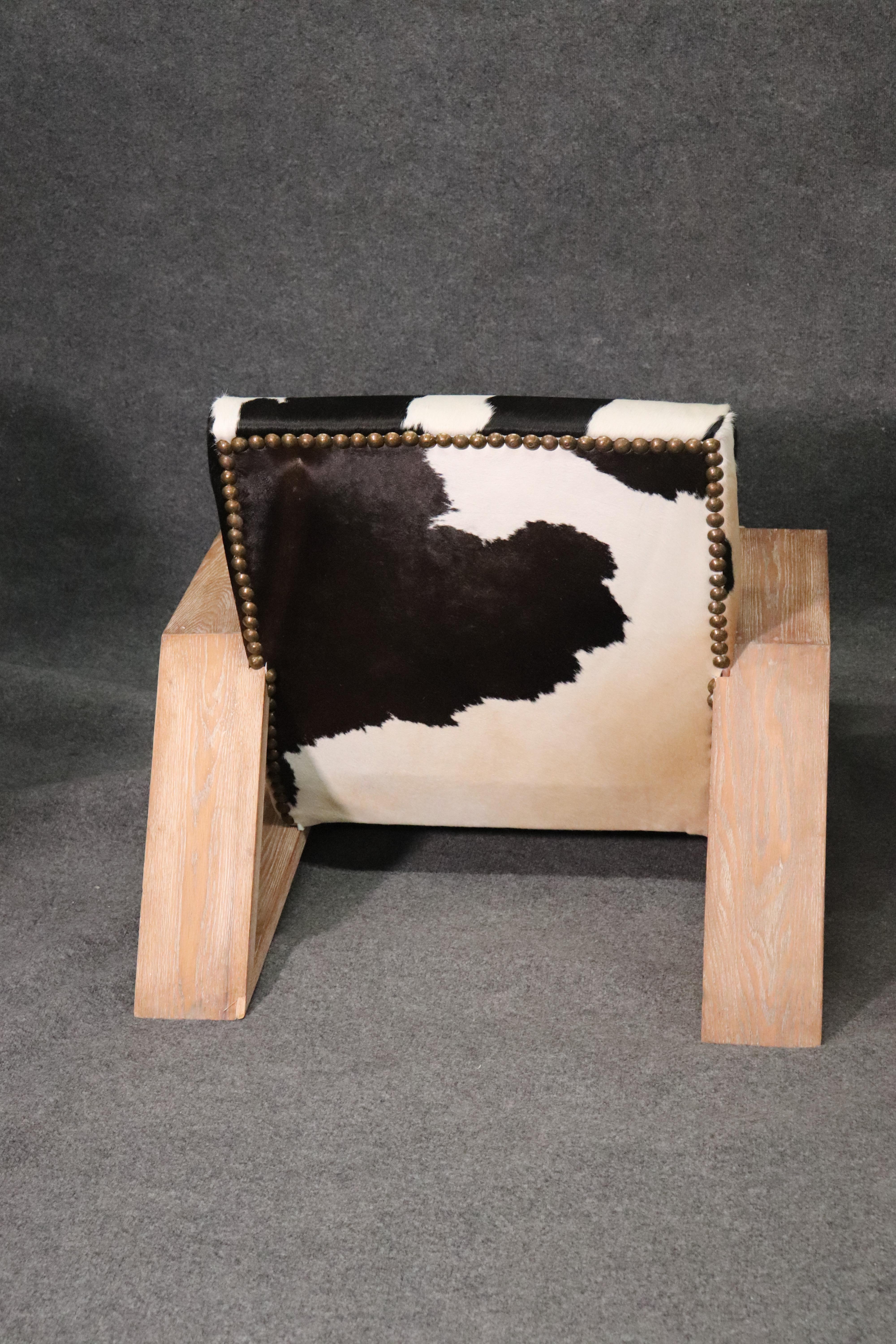 Cerused Oak Jean Michel Frank Attributed Italian Cowhide Leather Club Chairs 4