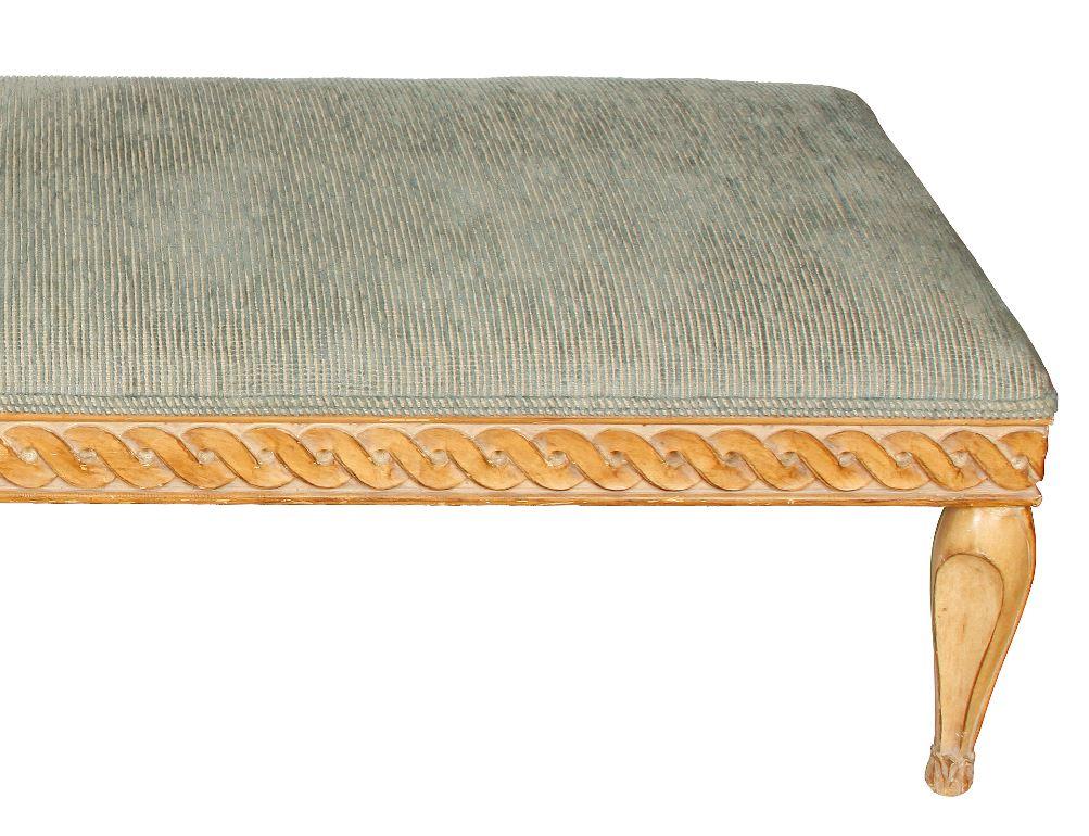 Unknown Cerused Oak Large Ottoman in Pale Blue Fabric