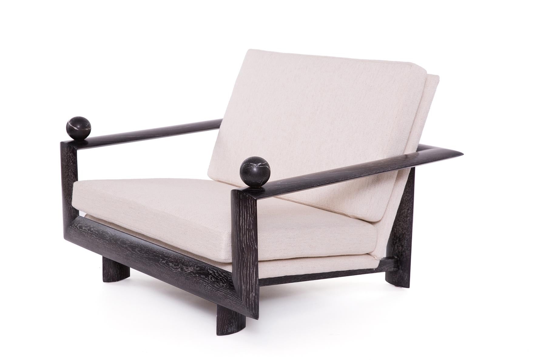 Cerused Oak Marble and Upholstered Lounge Chairs In Excellent Condition In Phoenix, AZ