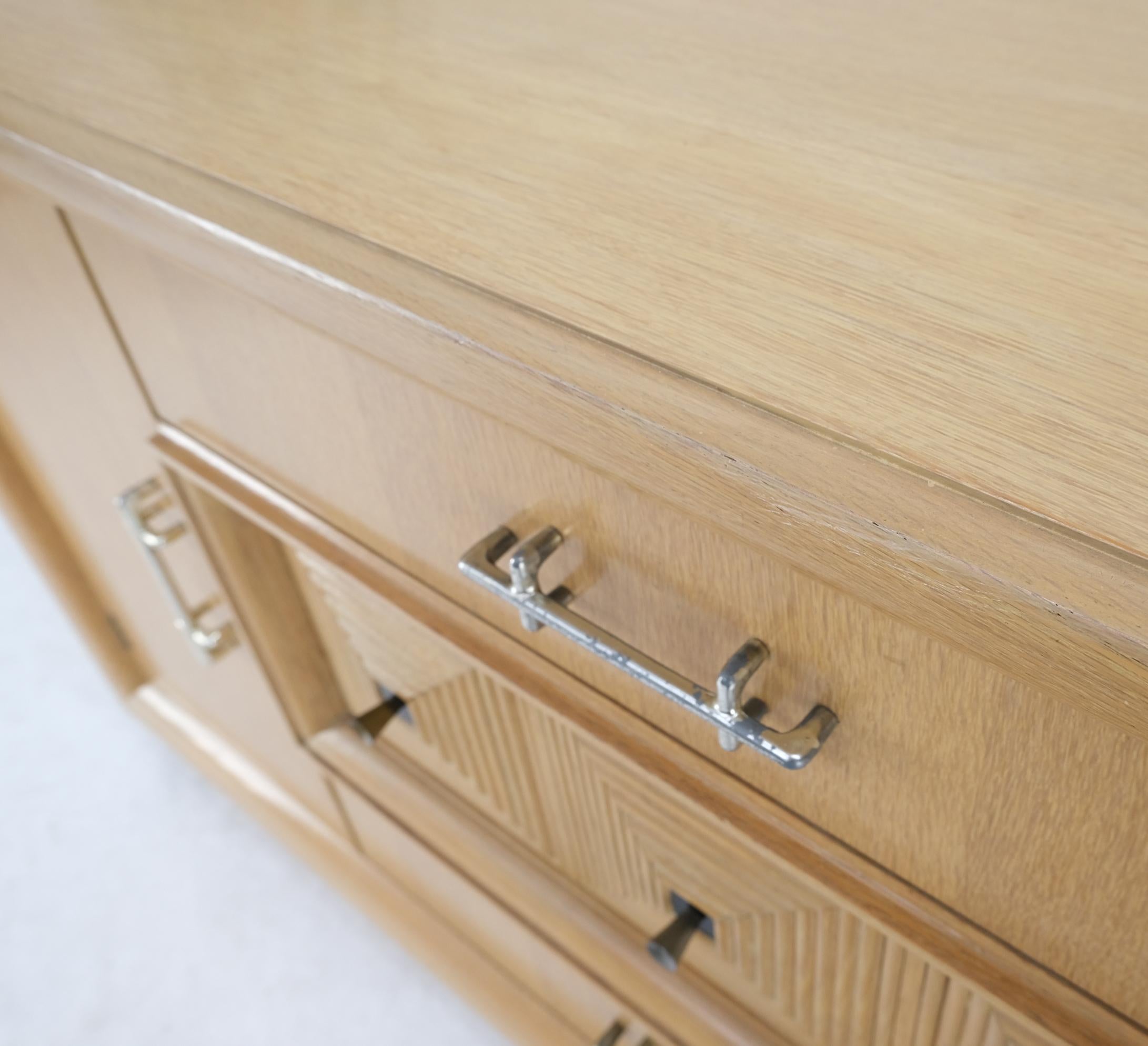 Cerused Oak Modern Credenza Dresser Cabinet 3 Drawer 2 Doors Compartments Mint For Sale 11