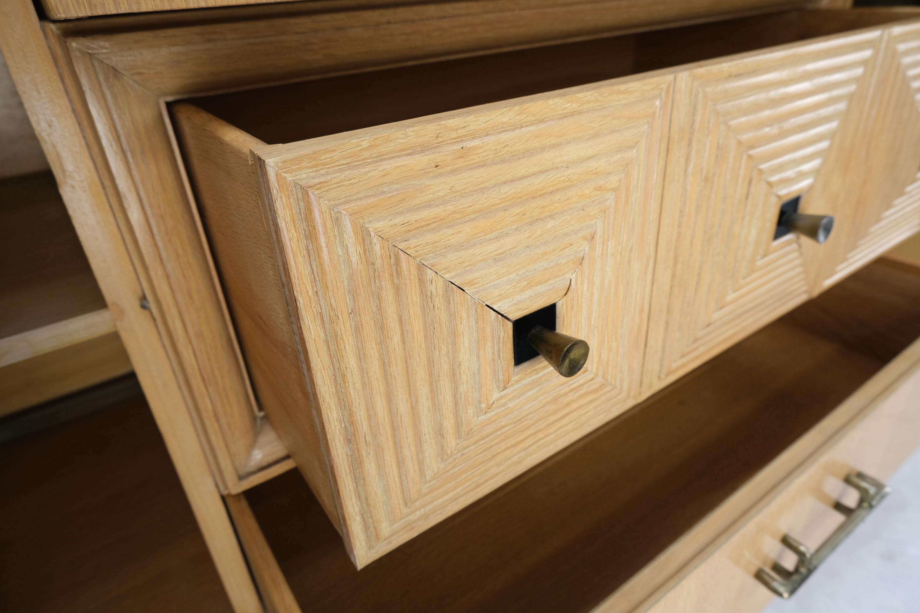 Cerused Oak Modern Credenza Dresser Cabinet 3 Drawer 2 Doors Compartments Mint For Sale 3