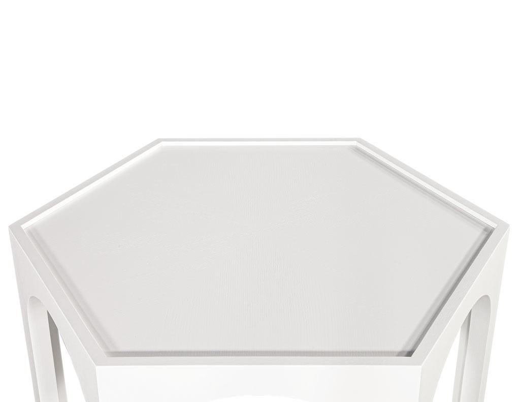 Cerused Oak Modern Hexagon Center Hall Foyer Table White Lacquer In New Condition For Sale In North York, ON