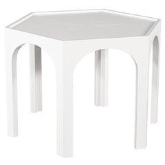 Cerused Oak Modern Hexagon Center Hall Foyer Table White Lacquer