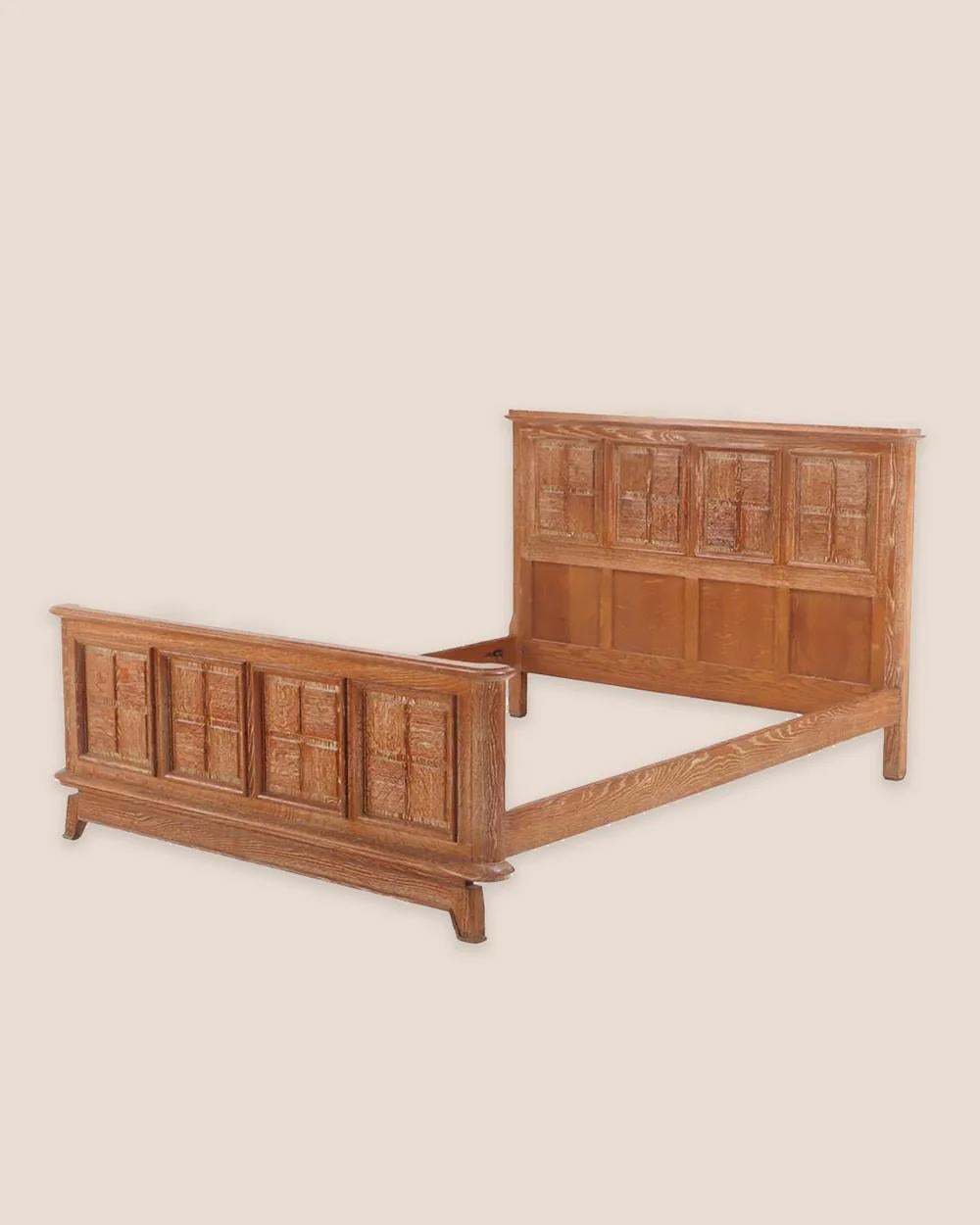Art Deco Cerused Oak Paneled Full Size Bed, France, 1940'S For Sale