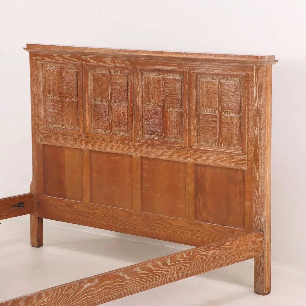French Cerused Oak Paneled Full Size Bed, France, 1940'S For Sale