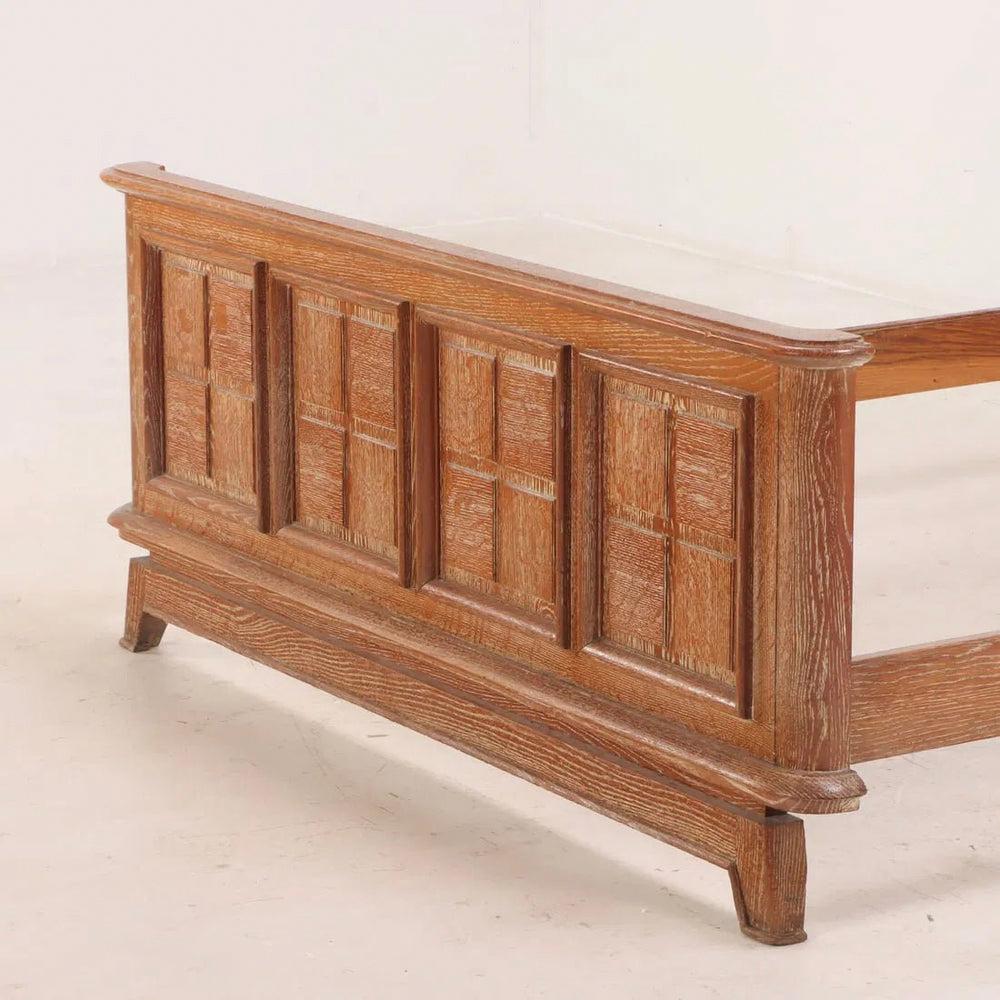 Cerused Oak Paneled Full Size Bed, France, 1940'S In Good Condition For Sale In Los Angeles, CA