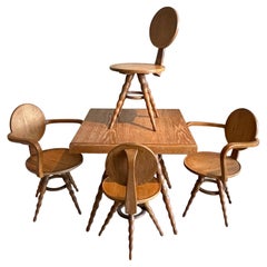 Cerused Oak Set Of Four Victor Courtray Dining Chairs And Table, 1940s, France