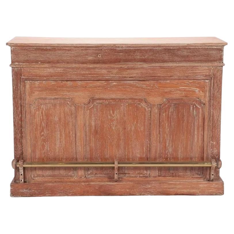 Cerused Oak Three Panel Bar with Brass Foot Rail For Sale