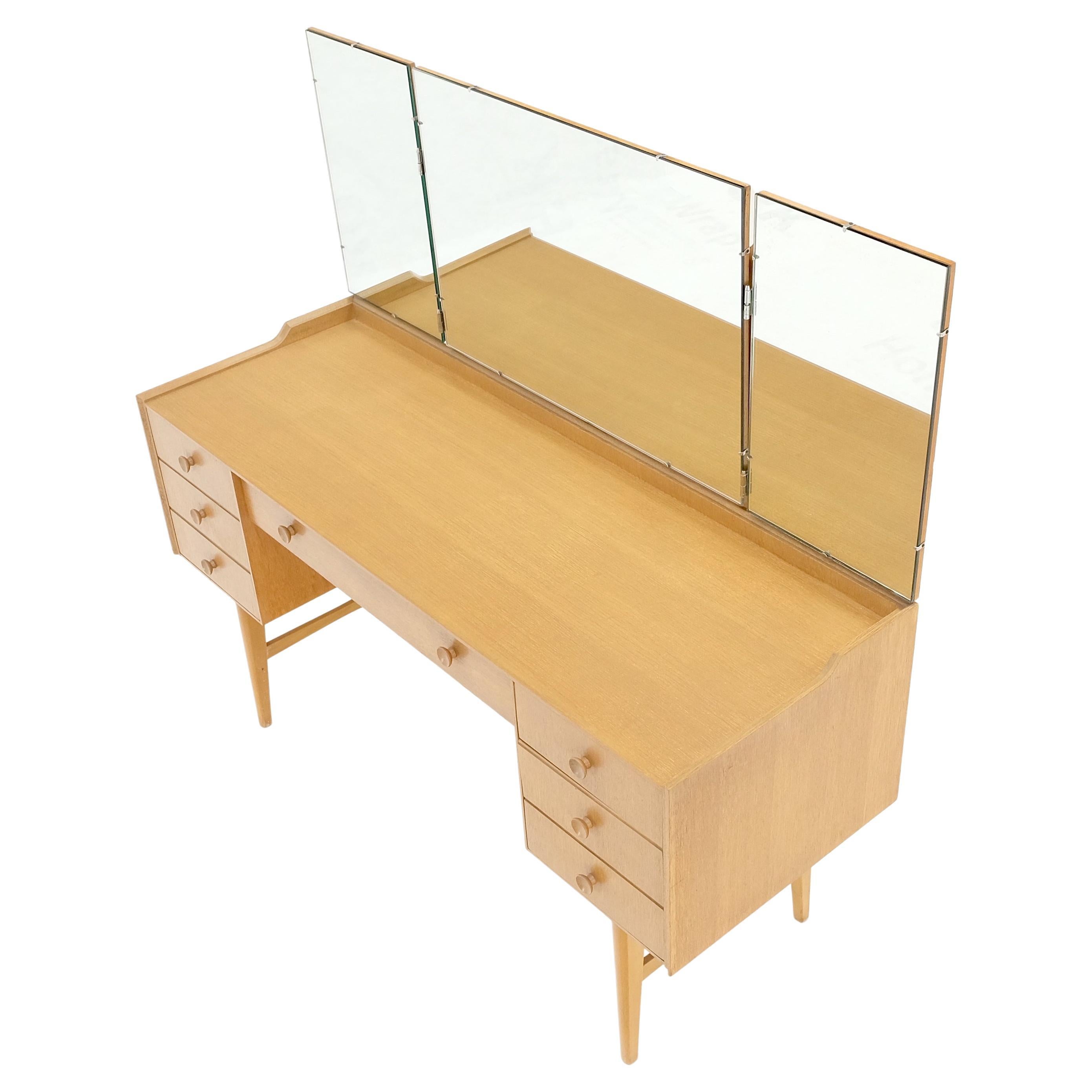 Cerused Oak Trip-Tic Adjustable Mirror Mid-Century Modern Dressing Table Vanity For Sale 4