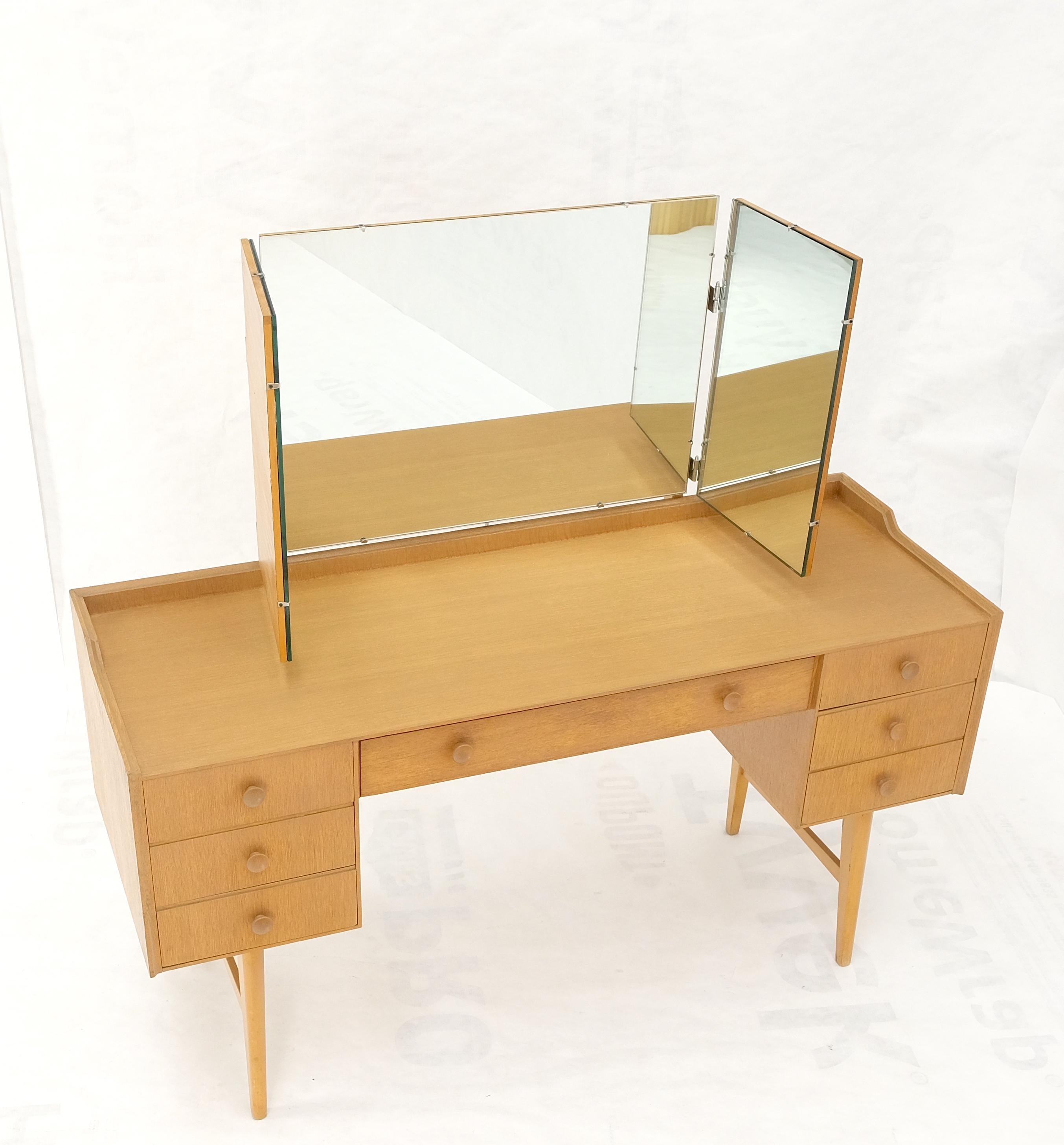 Cerused Oak Trip-Tic Adjustable Mirror Mid-Century Modern Dressing Table Vanity For Sale 7