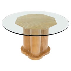 Cerused Oak Triple Cylinder Base 52"  Round Glass Top Dining Conference Table