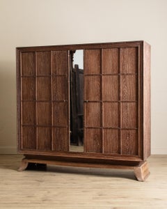 Cerused Oak Two Door Armoire W/ Mirror, Manner Of Jaques Adnet, France, 1940s