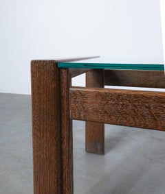 Cerused Oak Wood Coffee Table Glass Top France, circa 1940