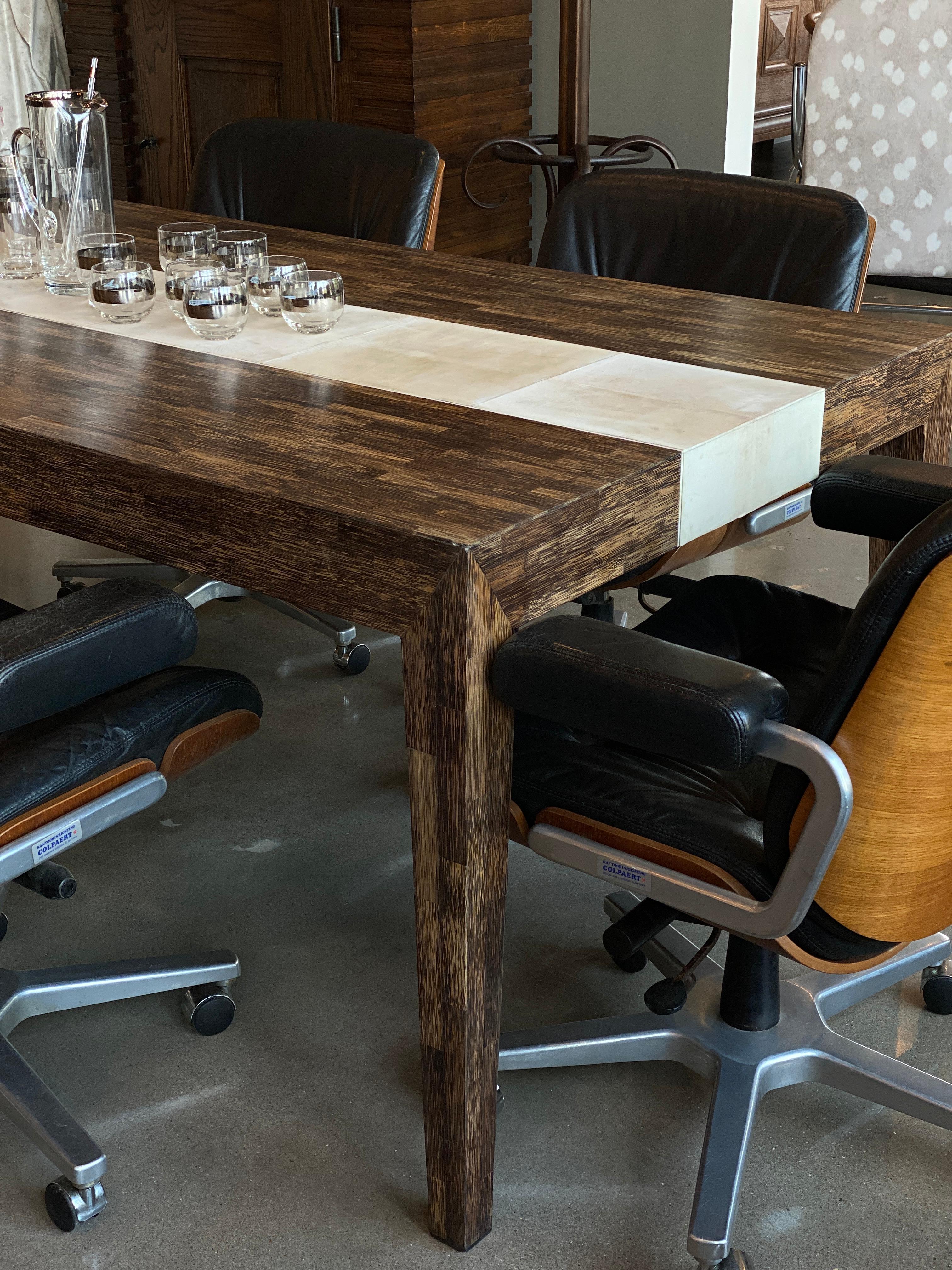Art Deco Cerused Palmwood and Goatskin Dining Table by R & Y Augousti, Paris