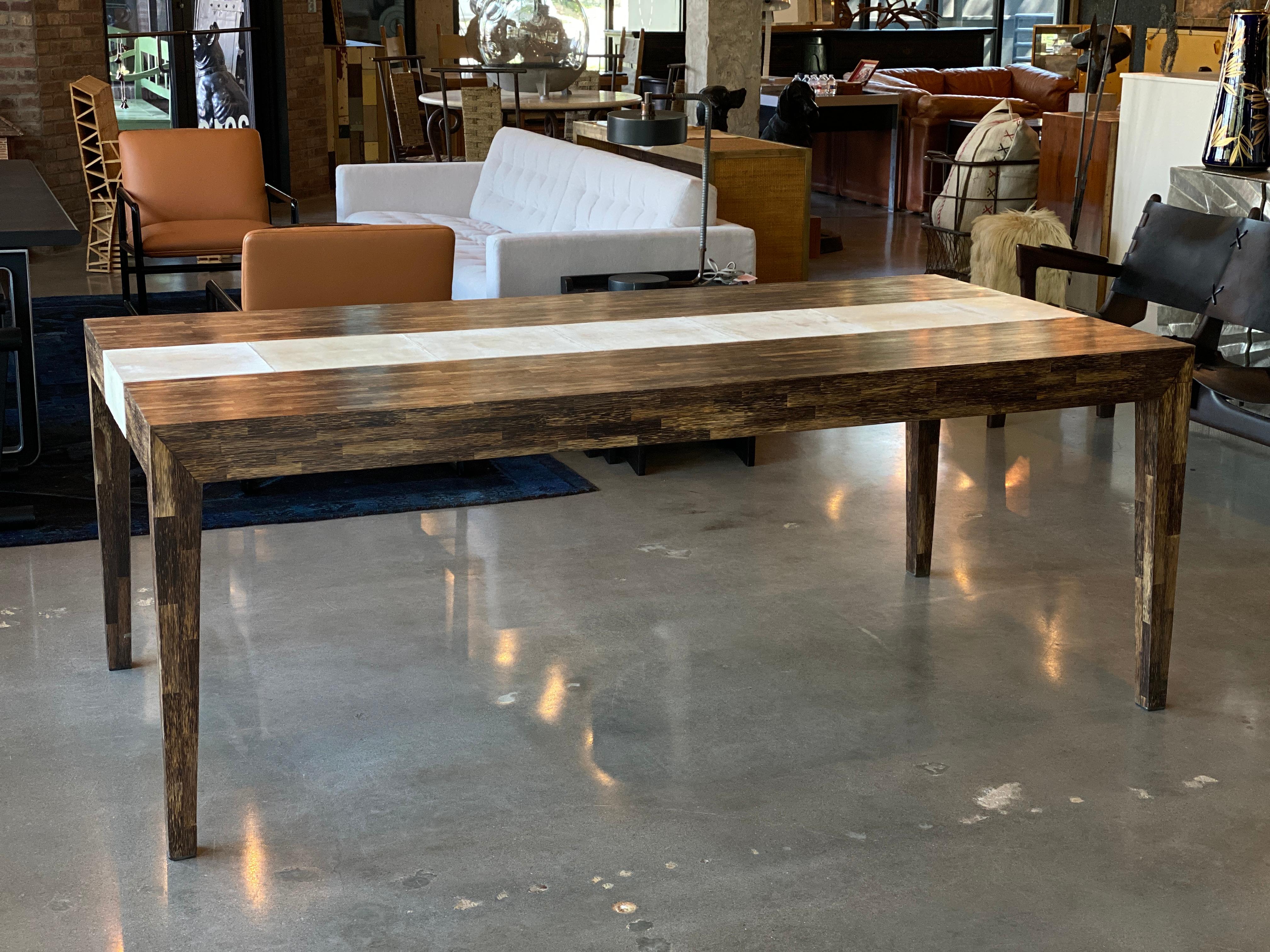 French Cerused Palmwood and Goatskin Dining Table by R & Y Augousti, Paris