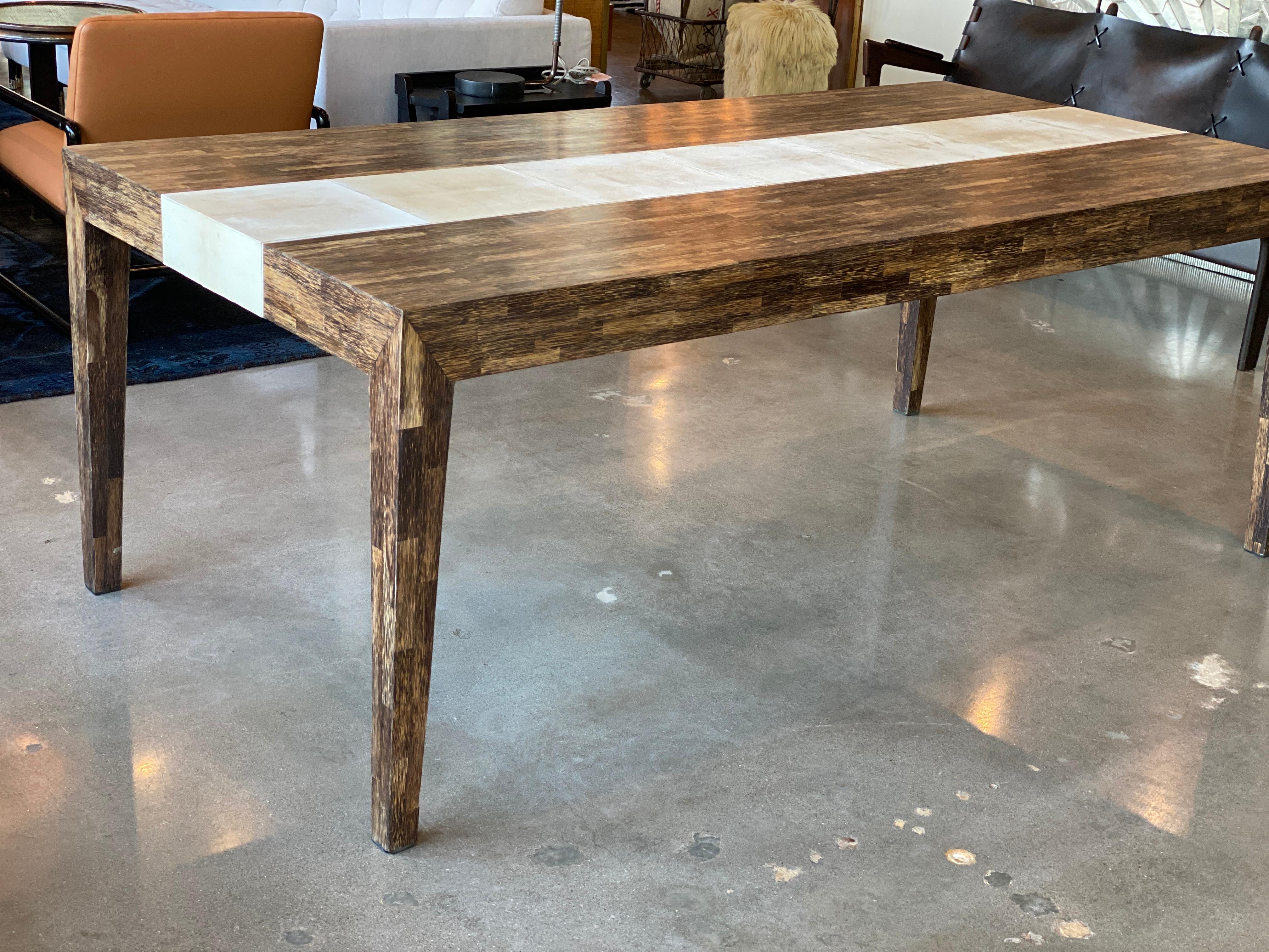 Cerused Palmwood and Goatskin Dining Table by R & Y Augousti, Paris In Good Condition In Austin, TX