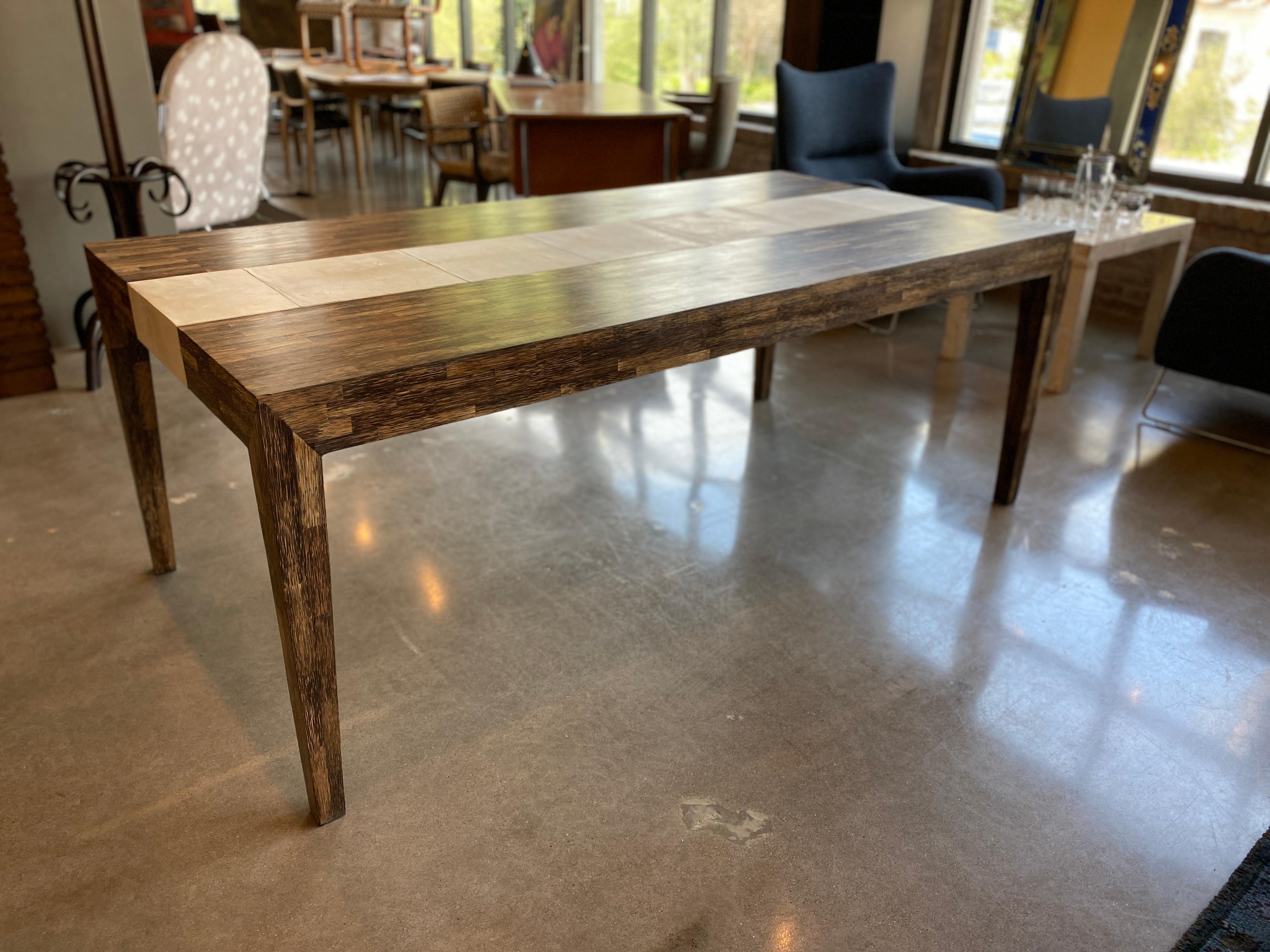 20th Century Cerused Palmwood and Goatskin Dining Table by R & Y Augousti, Paris