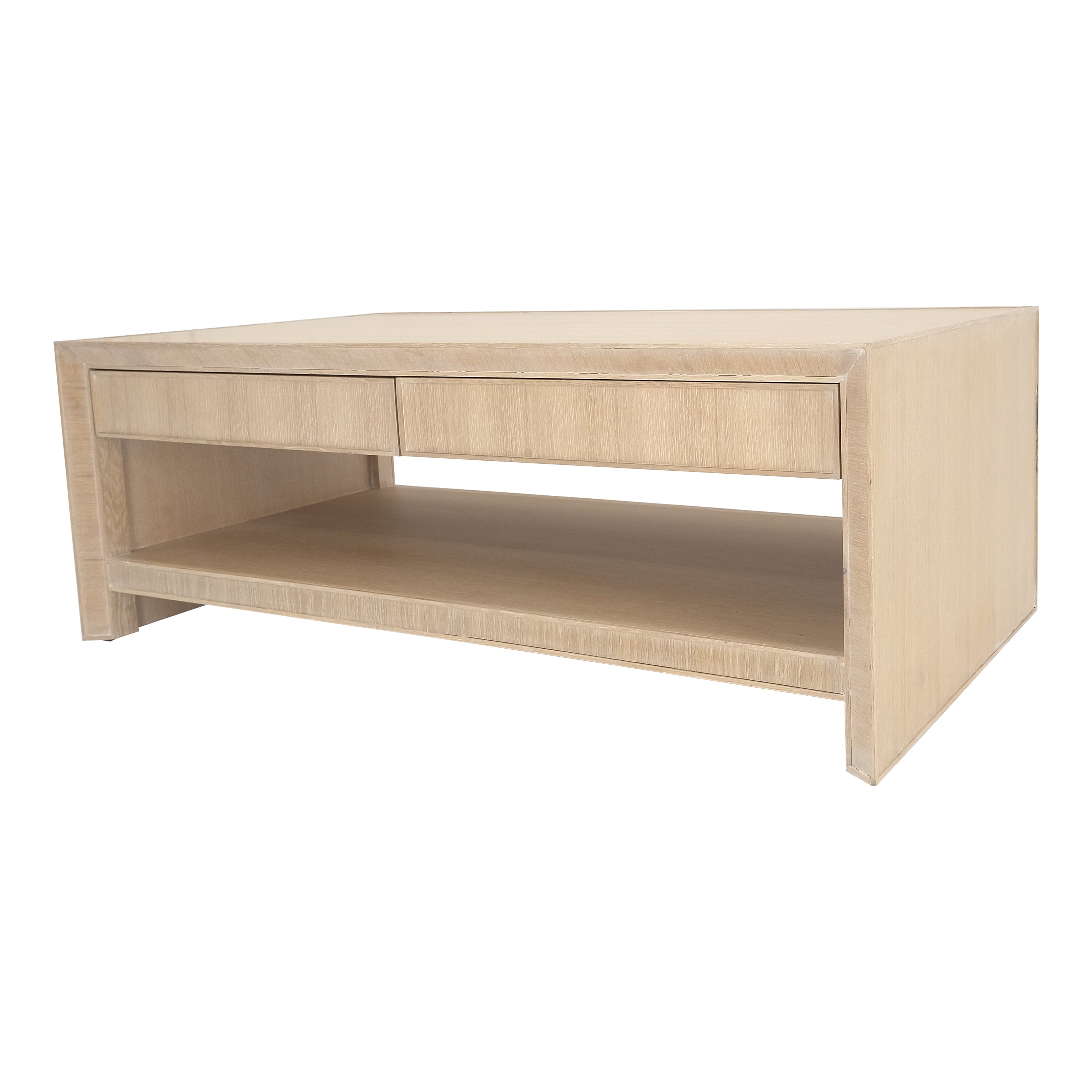 Mesa de centro de roble blanco cerúleo con dos cajones y un estante ¡MINA!