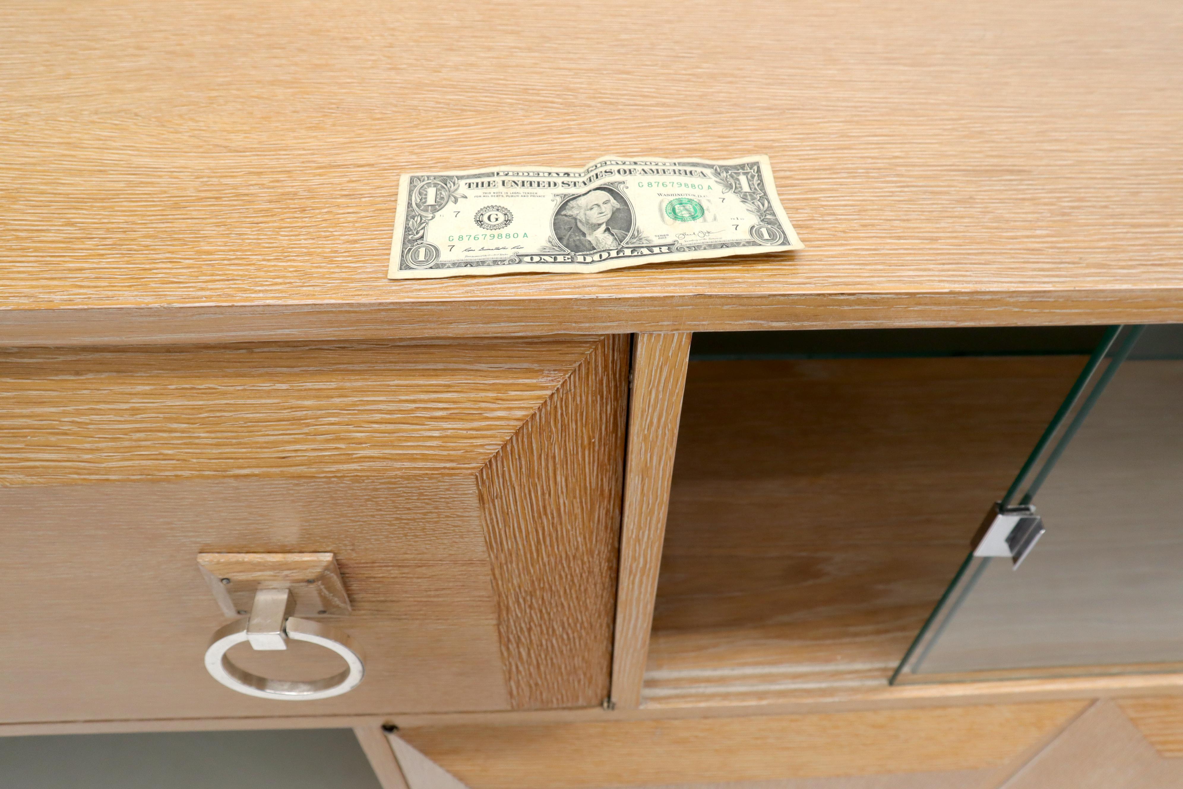 Cerused White Wash Oak Drop Front Secretary Desk Bookcase Credenza For Sale 9