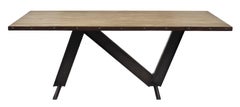 Cerused Wood Topped Industrial Dining Table